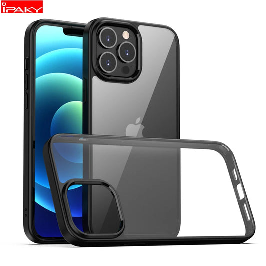 IPAKY for iPhone 13 Case 11 12 Pro Mini Simple Transparent Shockproof TPU PC Hybrid Cover for iPhone 11 12 13 Pro Max Case