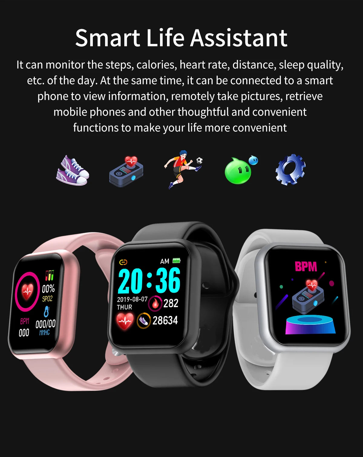 Ladies Digital Bluetooth Watches Smart Watch Men Women Y68 Blood Pressure Heart Rate Monitor Sport Smartwatch Fitpro Tracker