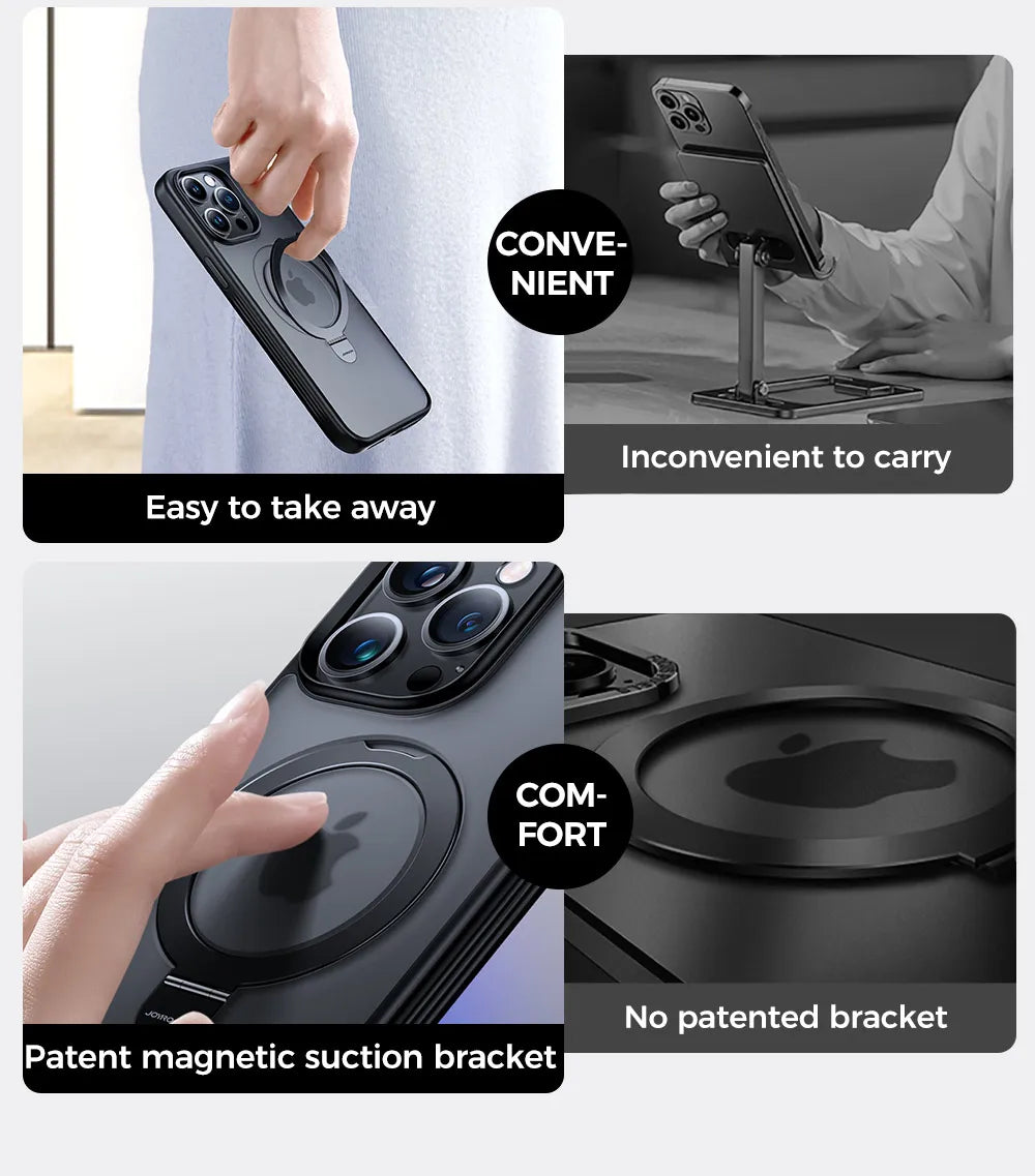 Joyroom Magnetic Phone Case for iPhone 14 13 Pro Max Frosted Ring Holder Phone Cover Wireless Charger Magnet Cover With Holder