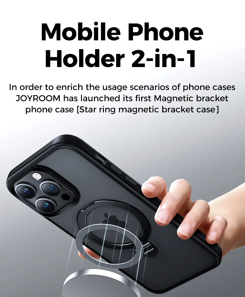 Joyroom Magnetic Phone Case for iPhone 14 13 Pro Max Frosted Ring Holder Phone Cover Wireless Charger Magnet Cover With Holder