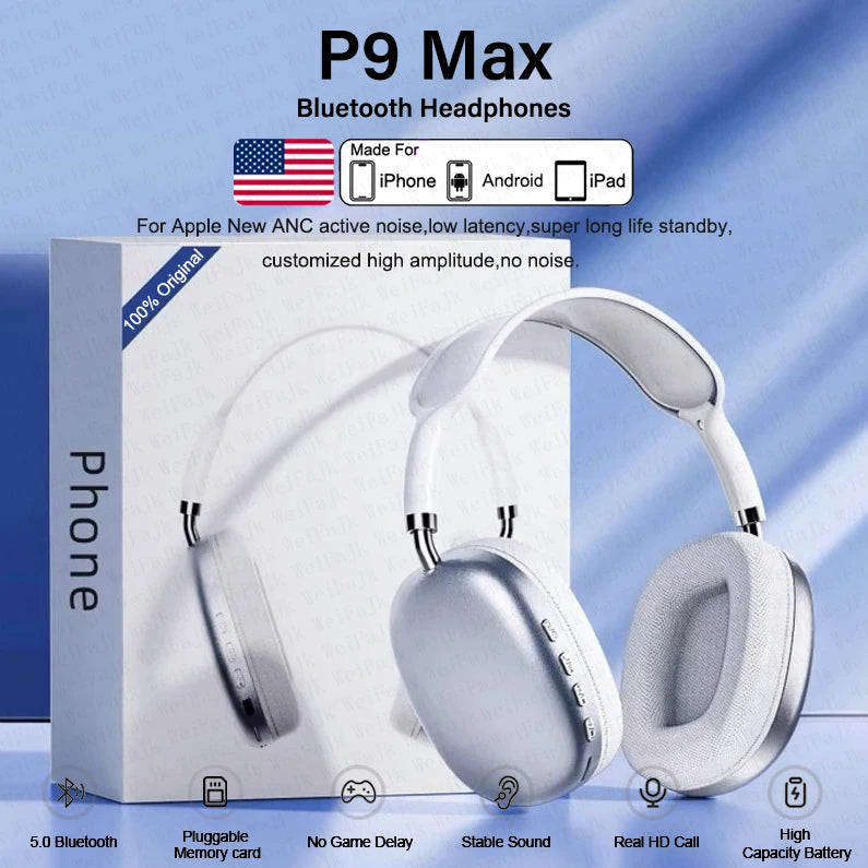 Original P9 Pro Max Wireless Bluetooth Headphones Noise Cancelling Sports Gaming Headset For Airpodding Apple iPhone Headphones