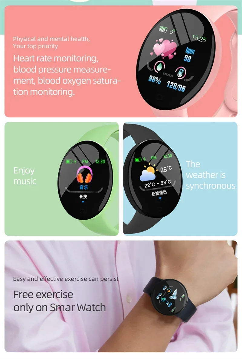 D18Pro Smart Watch Men Women Bluetooth Fitness Bracelet Sport Heart Rate Blood Pressure Kids Smartwatch for Xiaomi Reloj Hombre