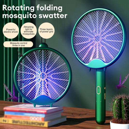 3 in 1 Electric Mosquito Racket USB Charging Mosquito Killer Lamp Foldable Fly Swatter Bug Zapper Trap Mosquito Repellent Lamp