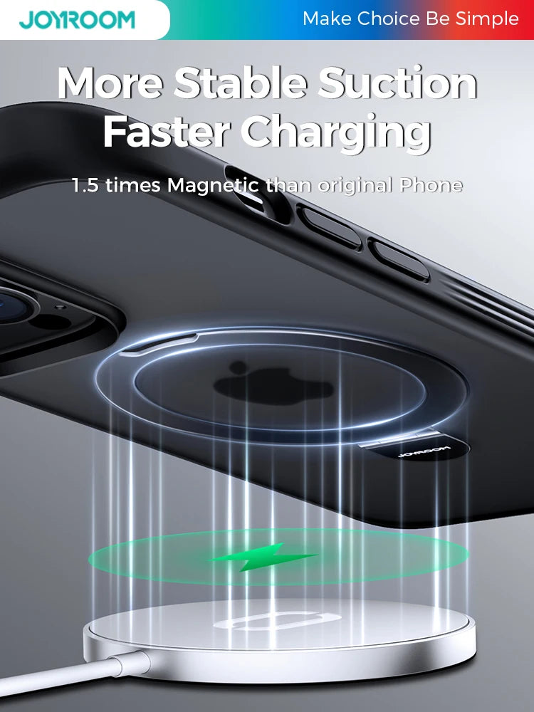 Joyroom Magnetic Phone Case for iPhone 14 13 Pro Max Frosted Ring Holder Phone Cover Wireless Charger Magnet Cover With Holder